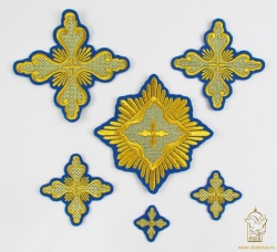 Набор крестов, иерейский, ЛИСТЬЯ, синий с золотом, 14 шт Набор крестов, иерейский, ЛИСТЬЯ, синий с золотом, 14 шт