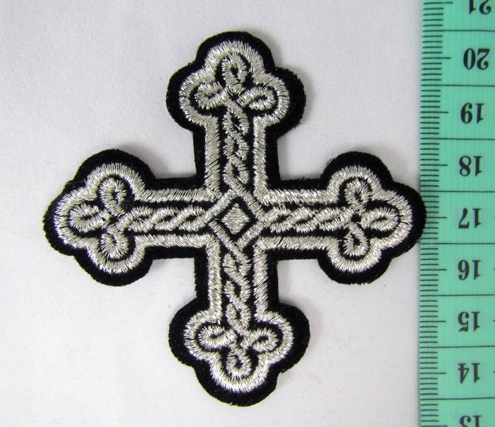 Крест 4 ОКРУГЛАЯ ПЛЕТЕНКА, черный с серебром,6-7 см