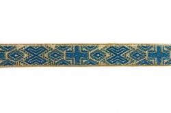 Галун РОМБ, голубой с золотом, шир. 2 см, ИНДИЯ