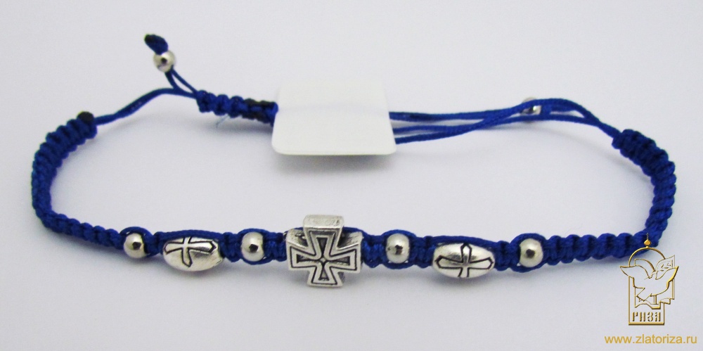 Браслет Крест с двумя крестами, плетение, синий