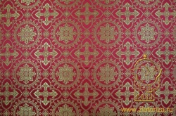 Парча ЯРОПОЛК, красная с бордо окантовкой, с золотом, шир. 150 см, Рахманово