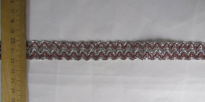 Тесьма декоративная Канительная 6, розовая с серебром