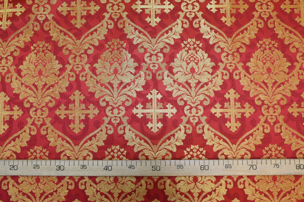 Парча МУЗА, красная с бордовой окантовкой, шир. 150 см, Рахманово