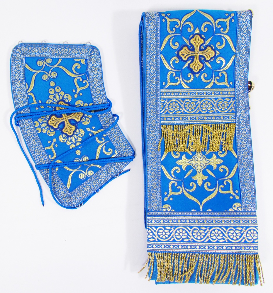 Епитрахиль + поручи, голубой с золотом, шелк