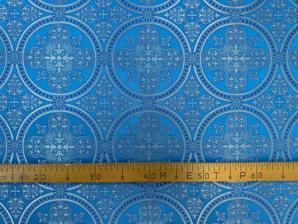 Парча ВЛАДИМИРСКАЯ, голубая с серебром, шир. 150 см, Рахманово