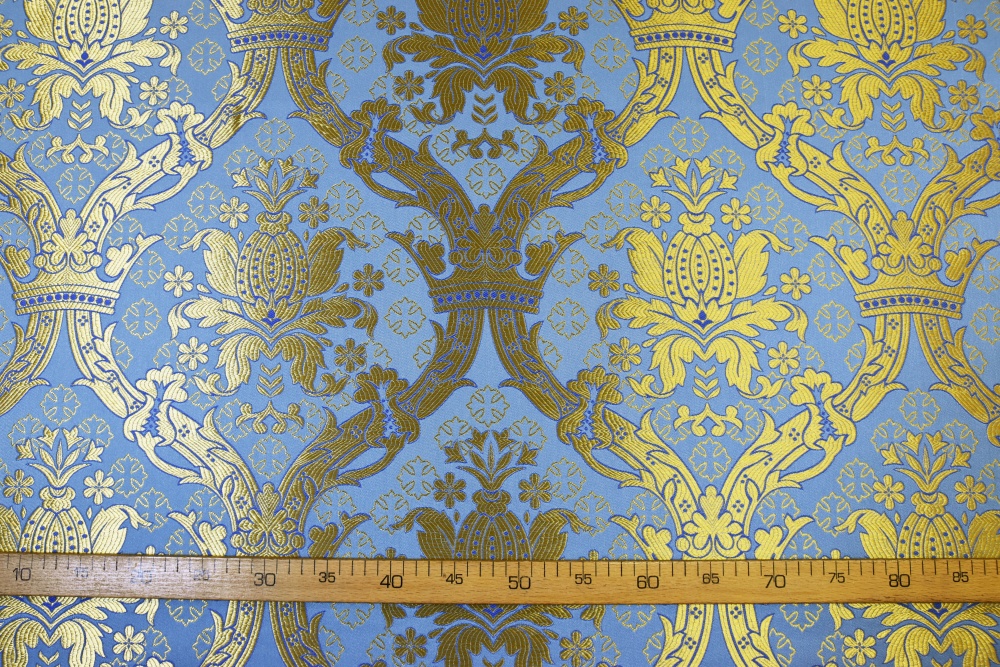 Шелк КОРОНА (ИЕРУСАЛИМ), голубой с золотом, шир. 160 см