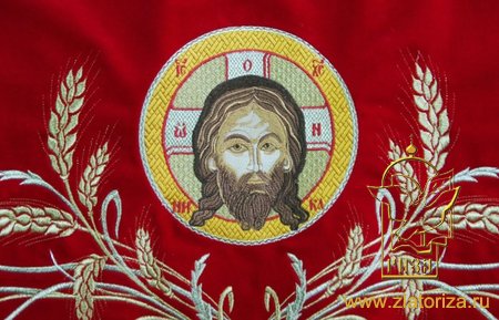 Оплечье, бархат красный, КОЛОС, с иконой СПАСИТЕЛЯ, вышивка