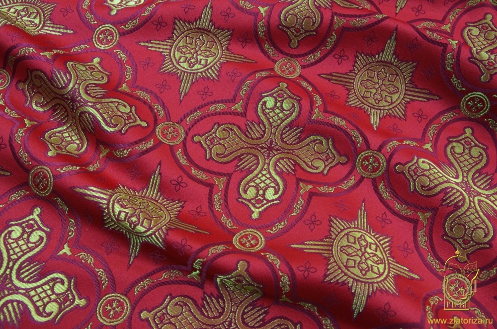 Парча СТАРИННАЯ, красная с золотом, шир. 300 см