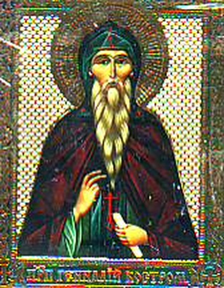 Икона Геннадий Костромской святой преподобный М142 двойное тиснение 3,1х3,8 на деревянной доске