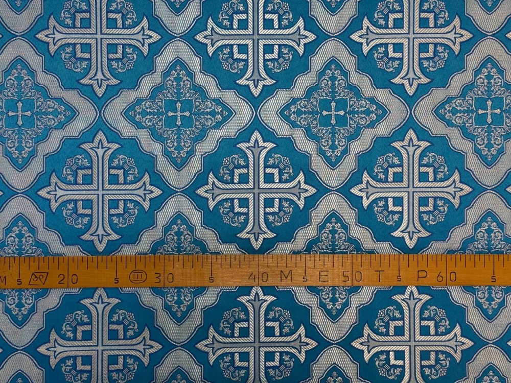 Шелк ЛАДОГА, голубой с серебром, шир. 150 см, Рахманово