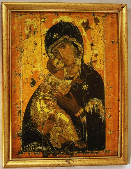 Икона Владимирская Божия Матерь на холсте 22х29 в багетной рамке