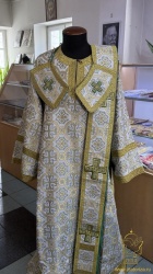 Диаконский стихарь, Греческий, парча, белый с зеленым, с золотом.