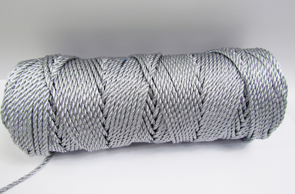 Шнур серебро, 3 мм, витой, металлизированный, 100 м в бобине, МТ