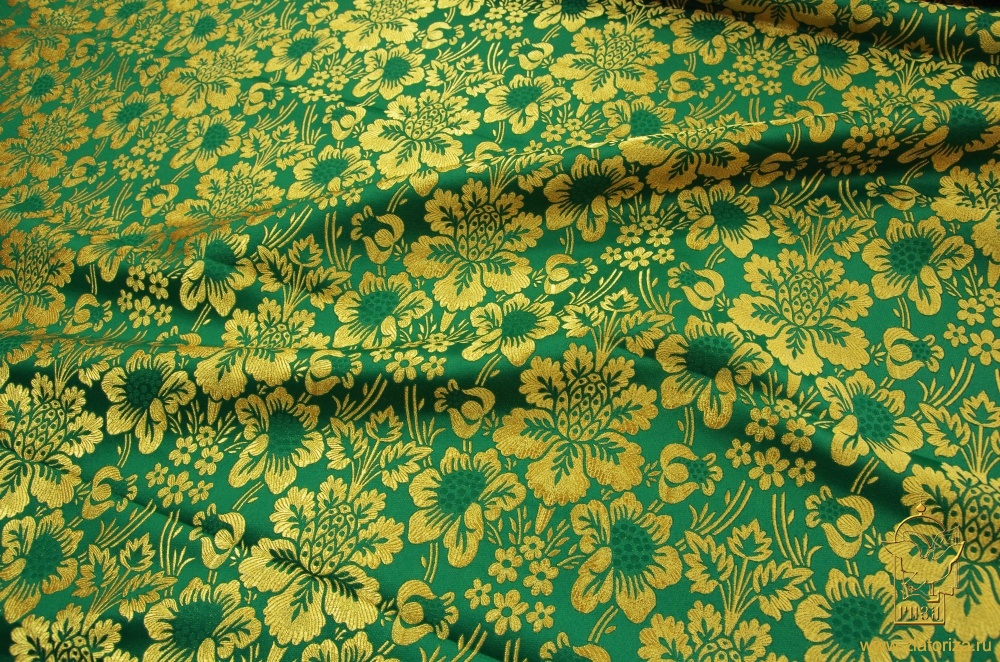 Парча КЛИОНИК, зеленая с золотом, шир. 150 см, Рахманово