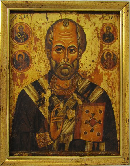 Икона Николай Чудотворец святитель, на холсте 22х29, в багетной рамке