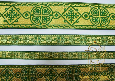 Галун ВИЗАНТИЯ, зеленый с золотом, шир. 4 см, ФР