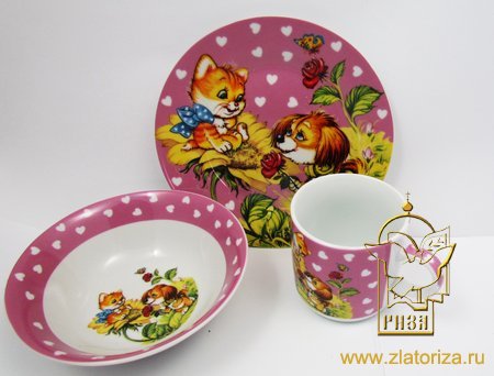 Набор детской посуды Дружба (3 предмета), керамика, состав набора: тарелка - диаметр 18 см, миска - 400 мл, кружка - 230 мл. можно использовать в СВЧ-ПЕЧИ (для разогрева)