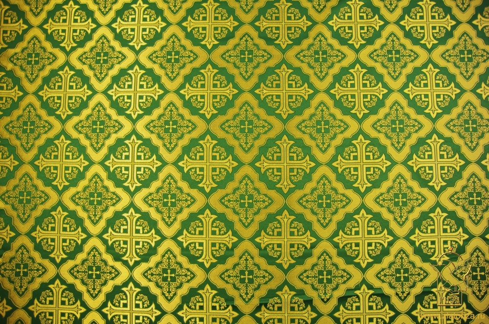 Шелк ЛАДОГА, зеленый с золотом, шир. 150 см, Рахманово