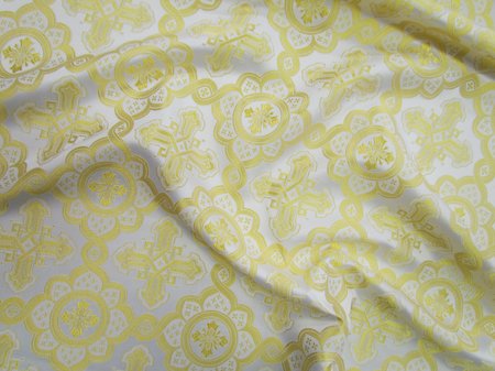 Шелк ПОДСОЛНУХ, белый с золотом, шир. 150 см, Рахманово