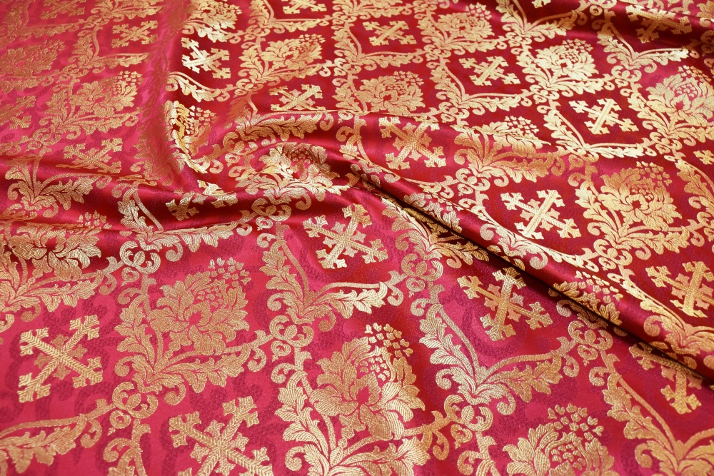 Парча МУЗА, красная с бордовой окантовкой, шир. 150 см, Рахманово