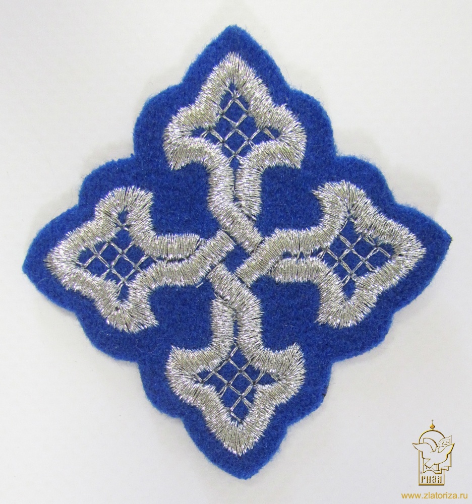 Крест 4 ВЯЗАНЫЙ, синий с серебром,6-7 см