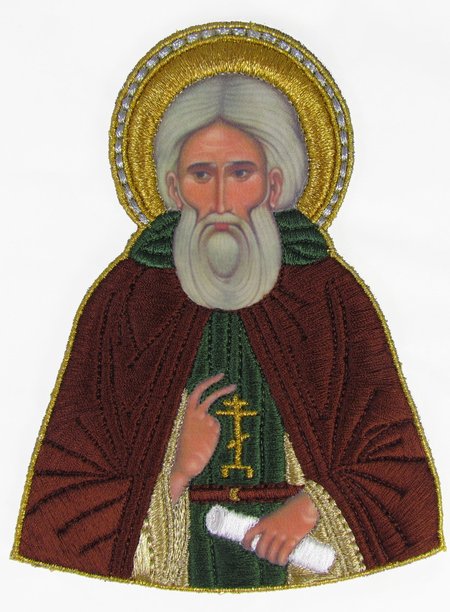 Икона Сергия Радонежского святого преподобного, высота. 16-17 см, вышитая