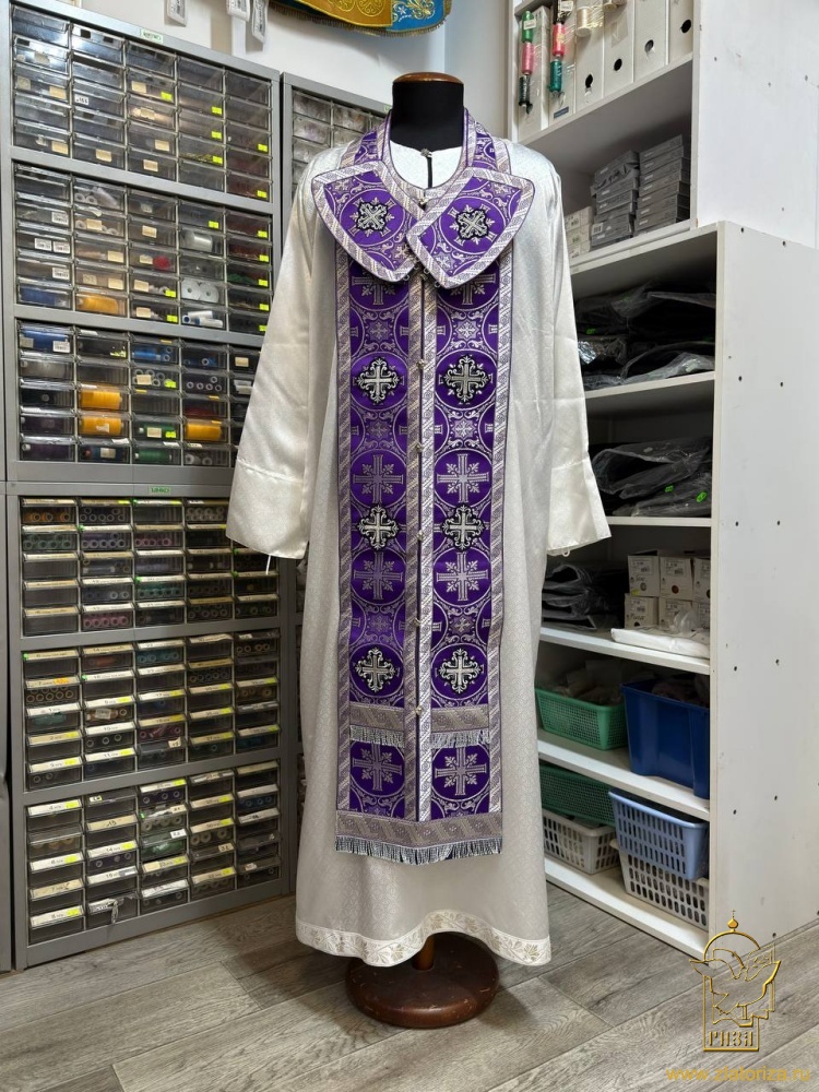 Епитрахиль + поручи, фиолетовый с серебром, парча