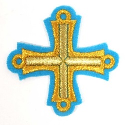 Крест 4 ПЕТЕЛЬНЫЙ, голубой с золотом,6-7 см