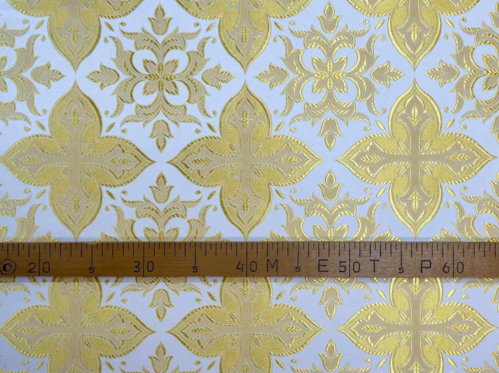 Шелк ВЕРА-2, белый с золотом, шир. 150 см, Рахманово