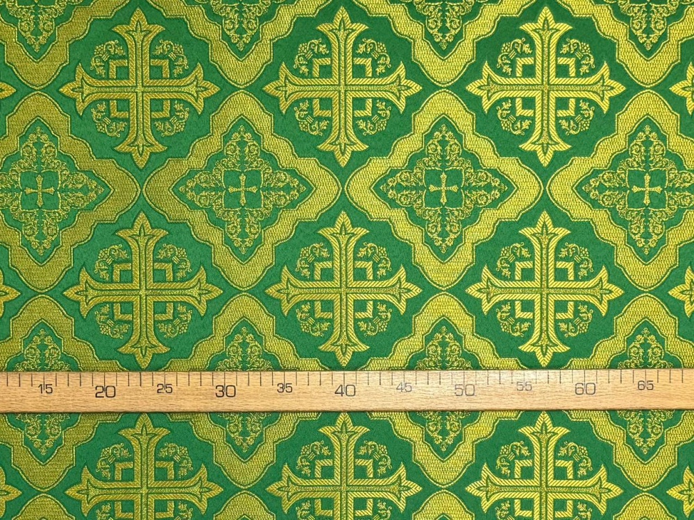 Парча ЛАДОГА, зеленая с золотом, шир. 150 см, Рахманово