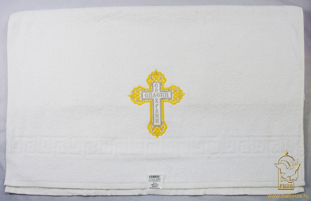 Полотенце крестильное с вышивкой Крест ,100% хлопок, махровое полотно, София