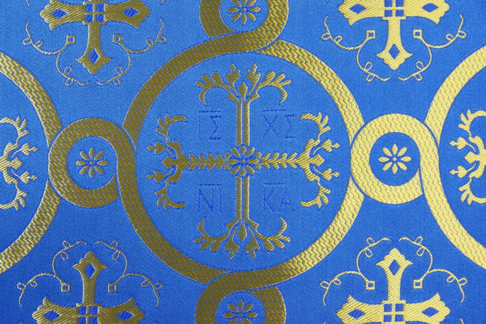 Шелк НИКА, голубой с золотом, шир. 160 см