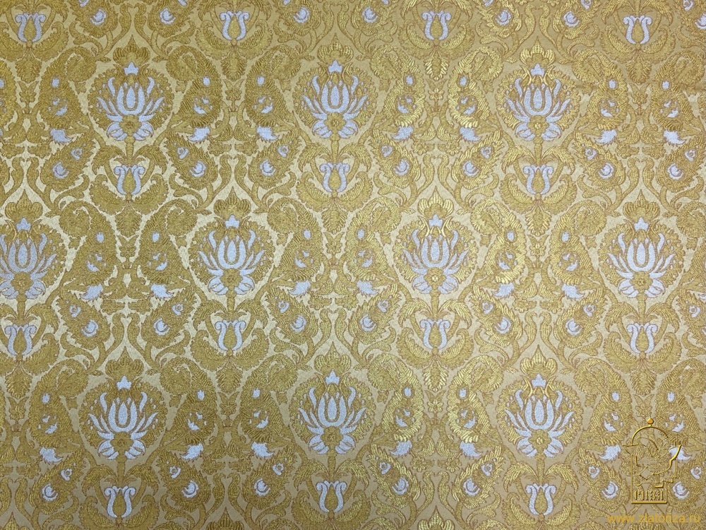 Парча ФЕНИКС, желтая с золотом и серебром, шир. 150 см, Рахманово