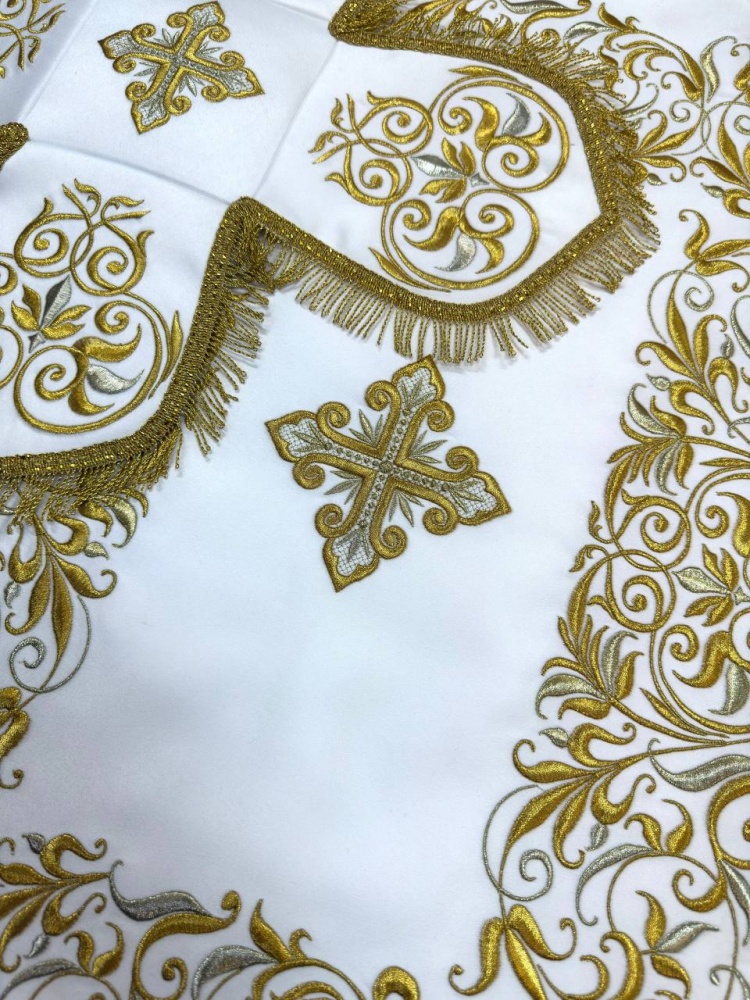 Покровцы шелк, белые с золотом, ПВ