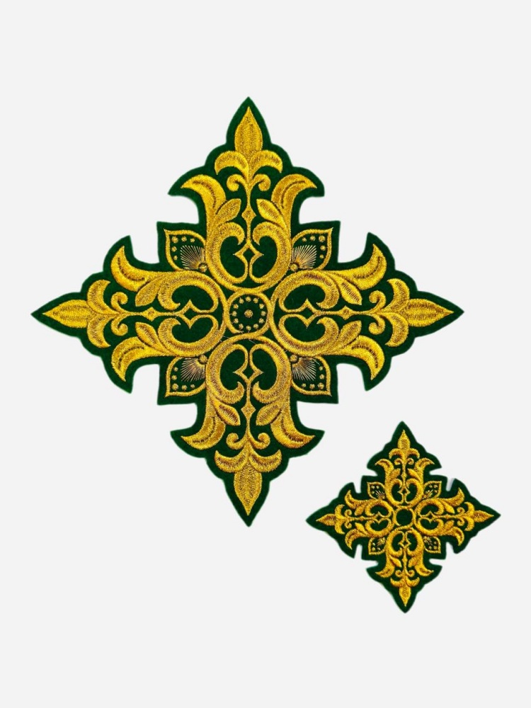 Крест Престол/Жертвенник ПОЧАЕВ, зеленый с золотом, 23 см