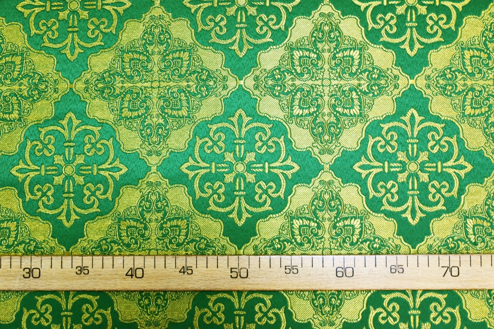 Парча КОРНЕЛИЯ, зеленая с золотом, шир. 150 см, Рахманово