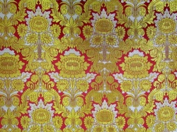 Парча ЛЕОНИЛ, красная с золотом, с серебром, шир. 150 см, Рахманово