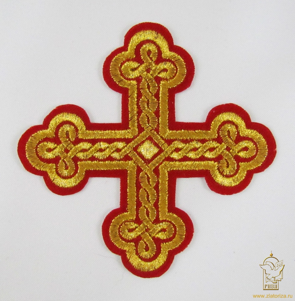 Крест 2 ОКРУГЛАЯ ПЛЕТЕНКА, красный с золотом, 10-12 см