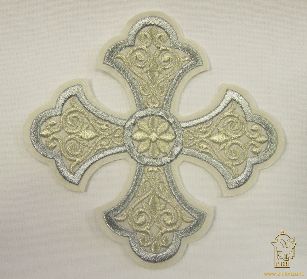 Крест 1 УЗОРНЫЙ белый со светлым и/или темным серебром,14,5 -16 см