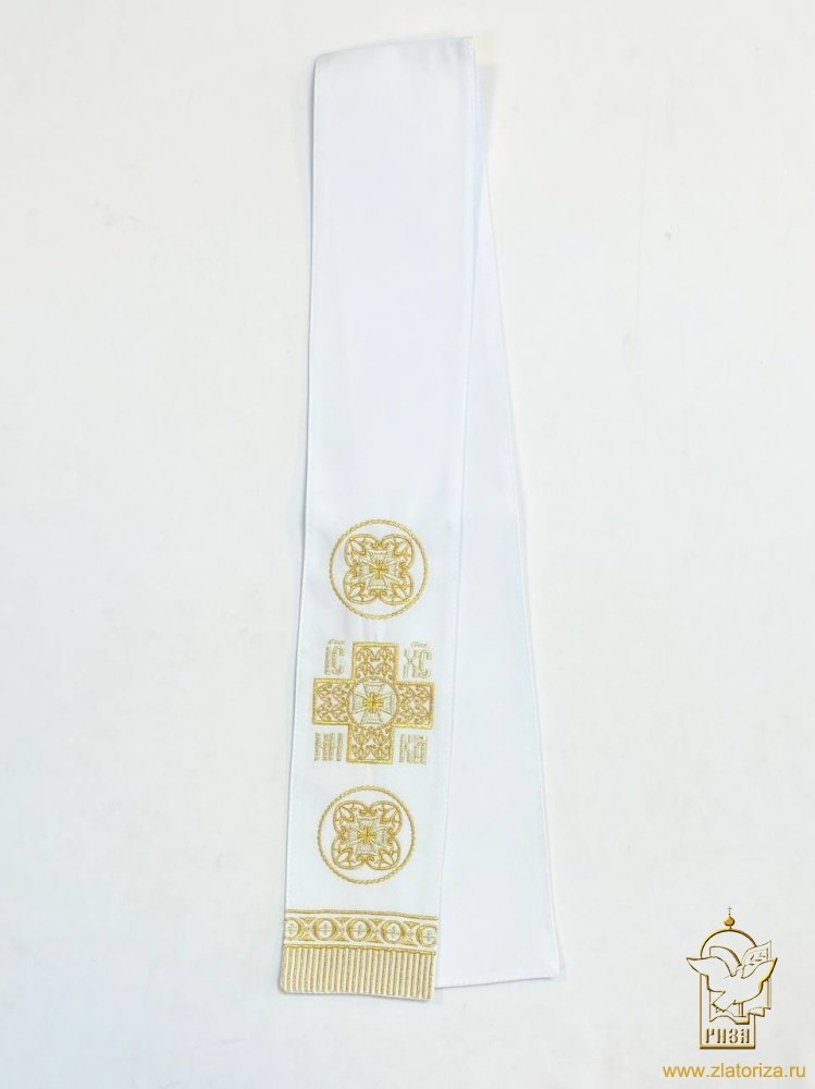 Закладка вышитая, белая с золотом, шир. 10 см
