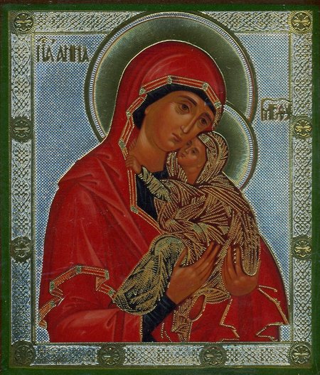 Икона Анна святая праведная Б139 двойное тиснение 8,8х10,4 см на деревянной доске