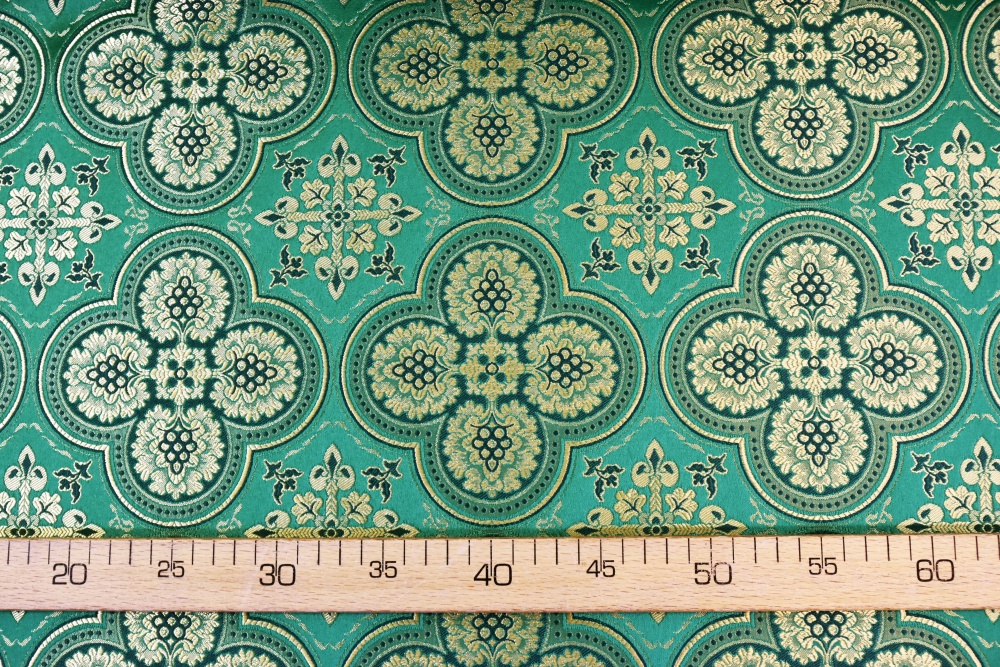 Шелк ПП ВОСКРЕСЕНЬЕ, зеленый с золотом, шир. 150 см