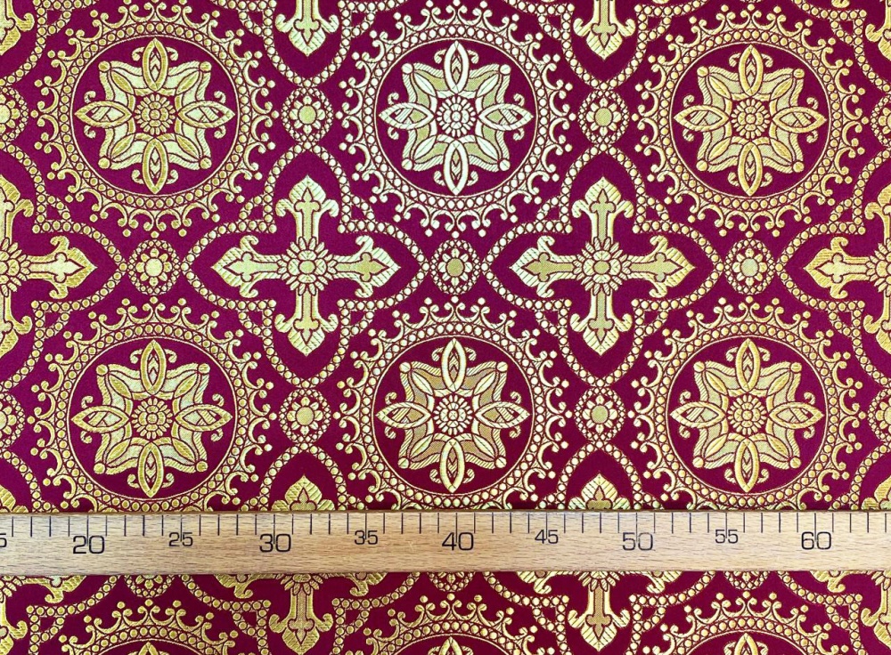 Шелк ЯРОПОЛК, бордо с золотом, шир. 150 см, Рахманово