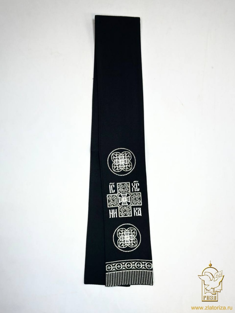 Закладка вышитая, черная с серебром, шир. 10 см