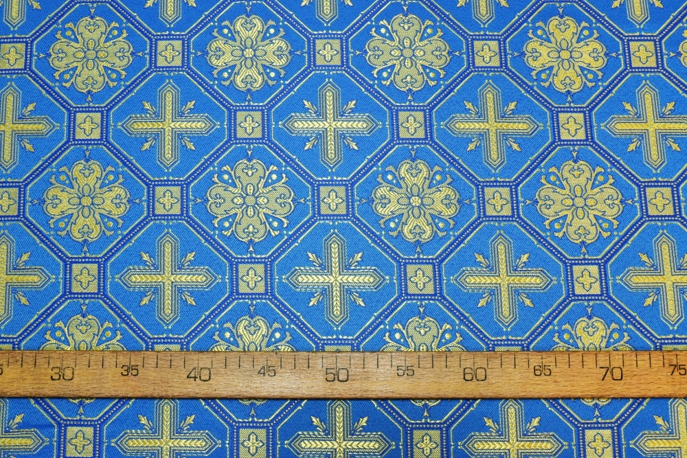 Шелк СВЕТЛАНА, голубой с золотом, шир. 150 см, Рахманово