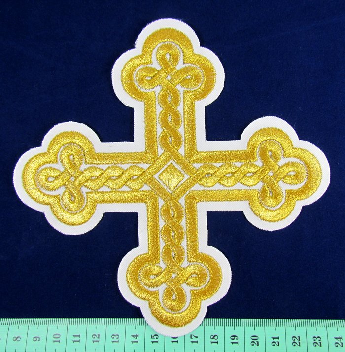 Крест 1 ОКРУГЛАЯ ПЛЕТЕНКА, белый с золотом,14,5 -16 см