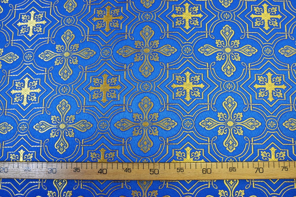 Парча РУСЬ, голубая с золотом, шир. 150 см, Рахманово