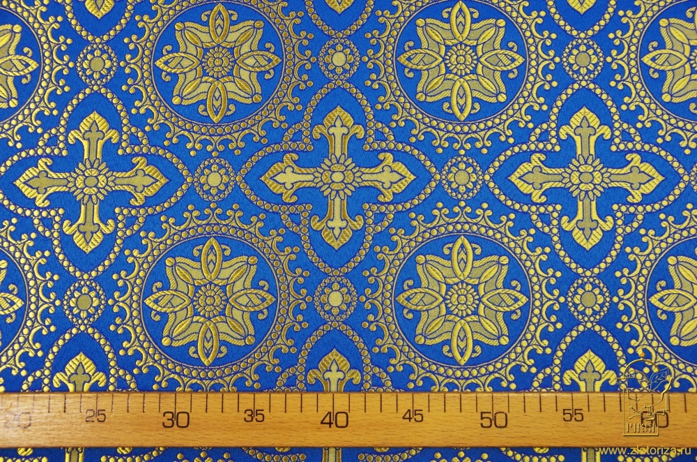 Шелк ЯРОПОЛК, голубой с золотом, шир. 150 см, Рахманово