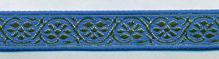 Галун ИНДИЯ Цветочный, голубой с золотом, шир. 1,5 см