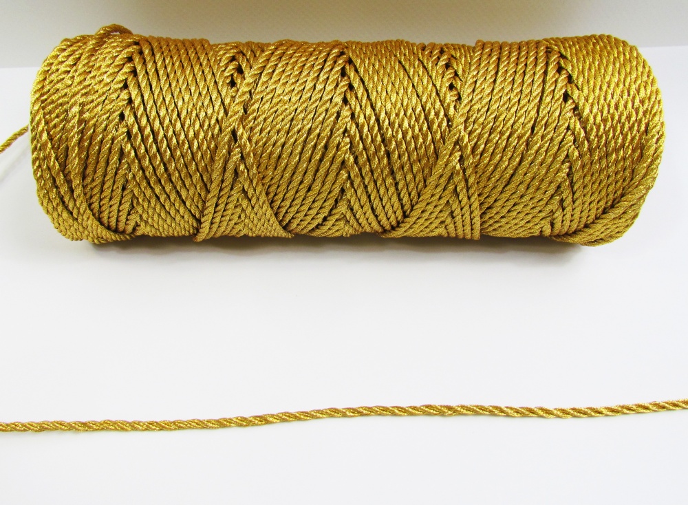 Шнур золото, 3 мм, витой, 100 м в бобине, МТ